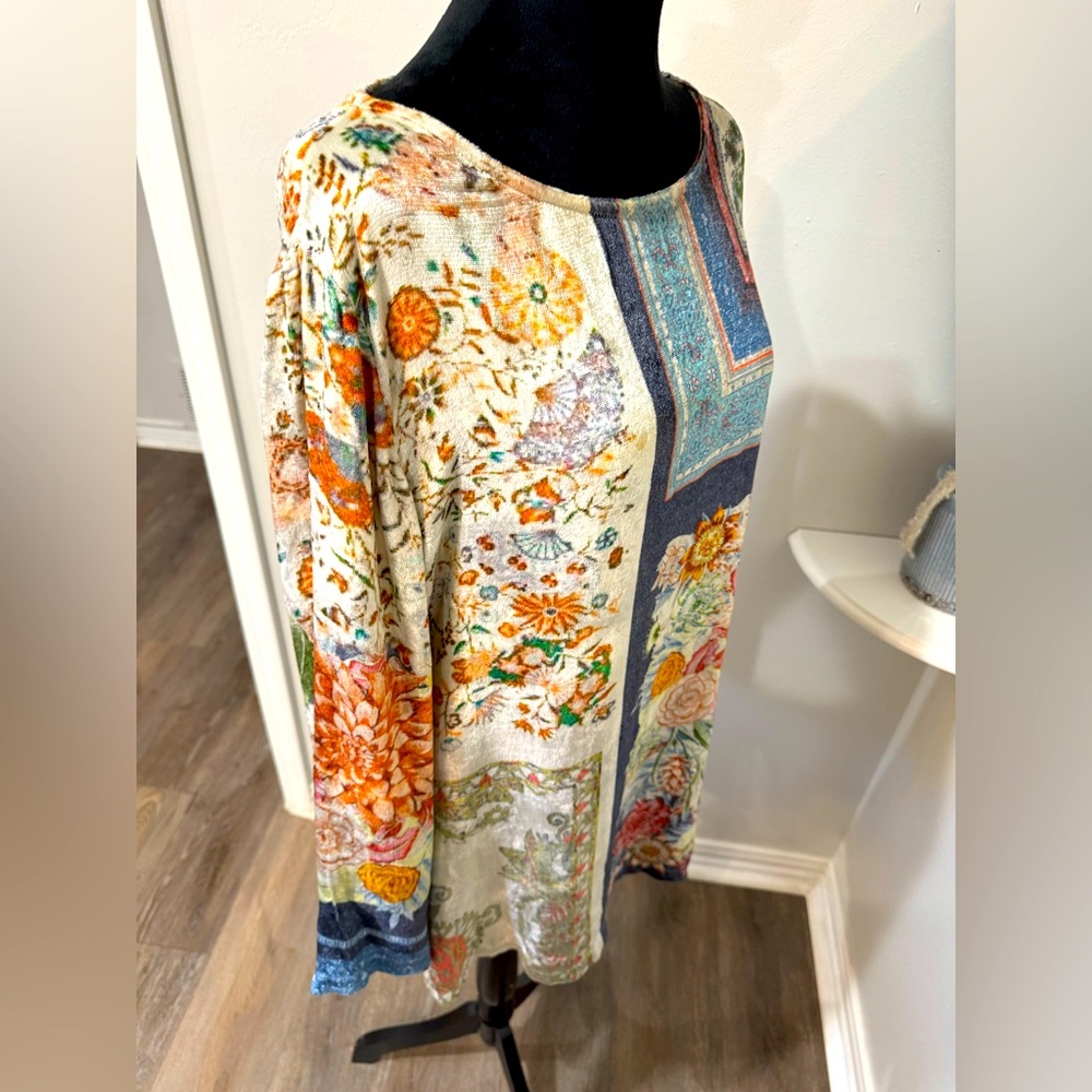 Soft Surroundings Floral Patchwork Tunic Top in Blue, Cream, Orange - Picture 6 of 9